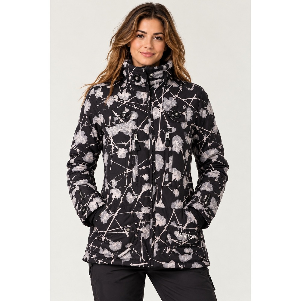 Burton Dryride Snowboard Jacket Womens XS Black White Floral Insulated Ski Coat